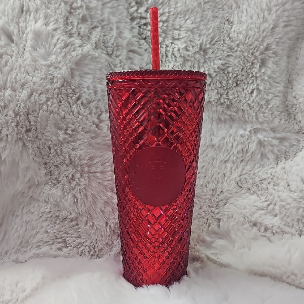 Red Textured Tumbler with Straw